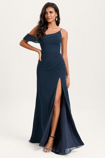 Robe Demoiselle D'Honneur Élégance Marine Asymétrique