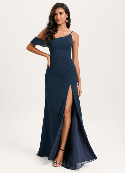 Robe Demoiselle D'Honneur Élégance Marine Asymétrique