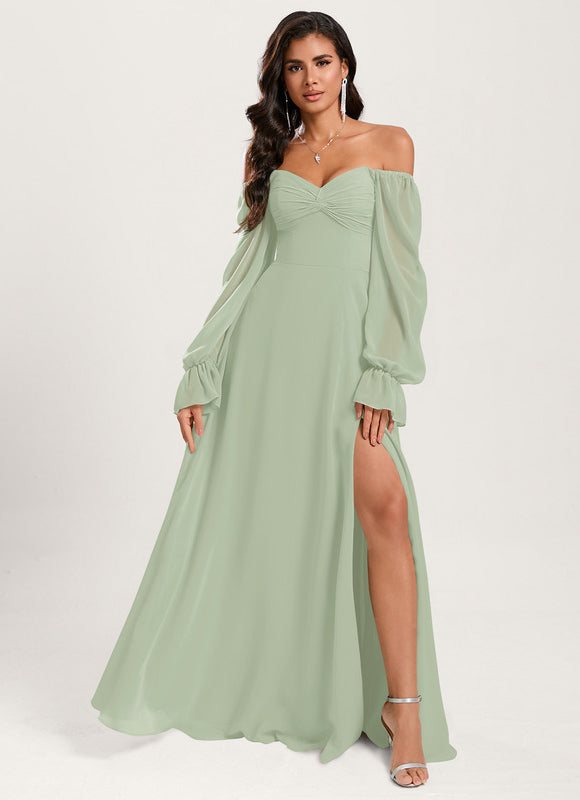 Robe Demoiselle D'Honneur Fluide Vert Doux - gallery 6