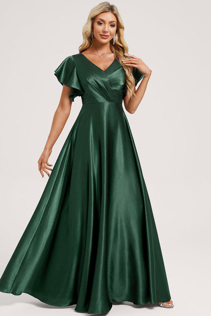 Robe Demoiselle D'Honneur Satin Vert Émeraude - gallery 1