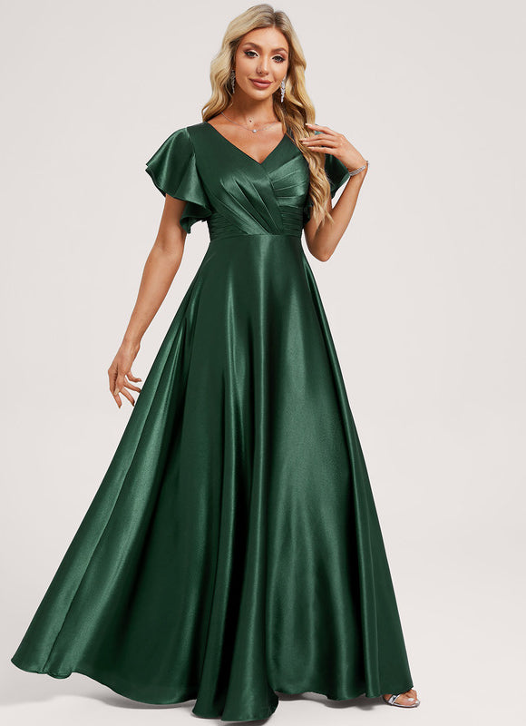 Robe Demoiselle D'Honneur Satin Vert Émeraude - gallery 1
