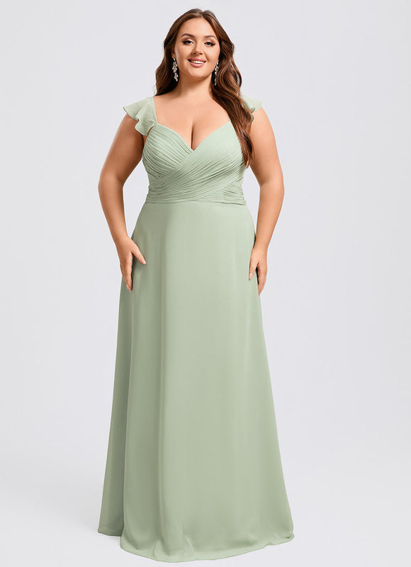 Robe Demoiselle D'Honneur À Volants Rose Pâle - gallery 6