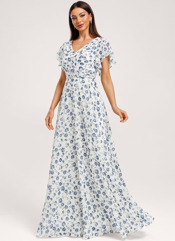 Robe Demoiselle D'Honneur À Volants Rose Pâle - gallery 2