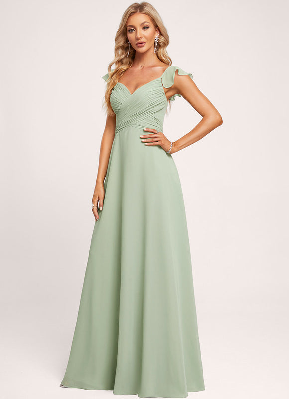 Robe Demoiselle D'Honneur À Volants Rose Pâle