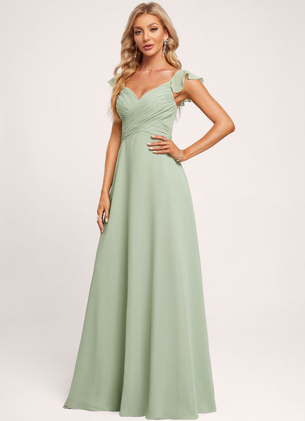 Robe Demoiselle D'Honneur À Volants Rose Pâle