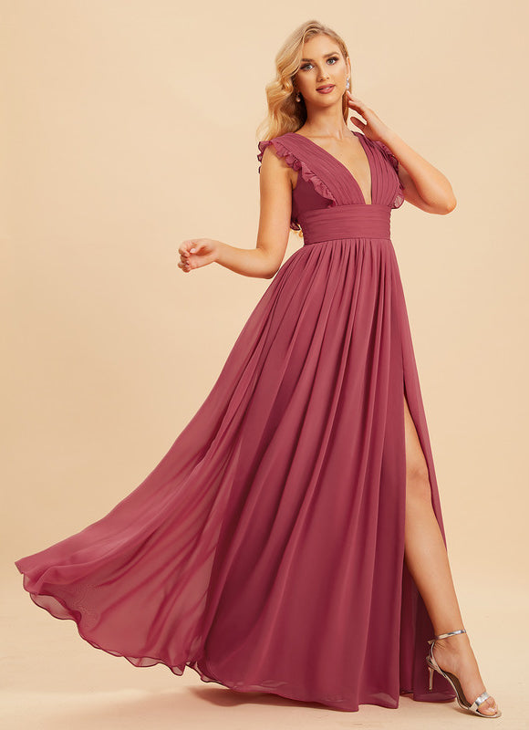 Robe Demoiselle D'Honneur À Volants Rose Pâle - gallery 1
