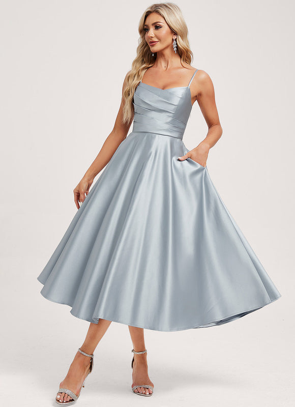 Robe Demoiselle D'Honneur Satin Céleste Doux - gallery 2