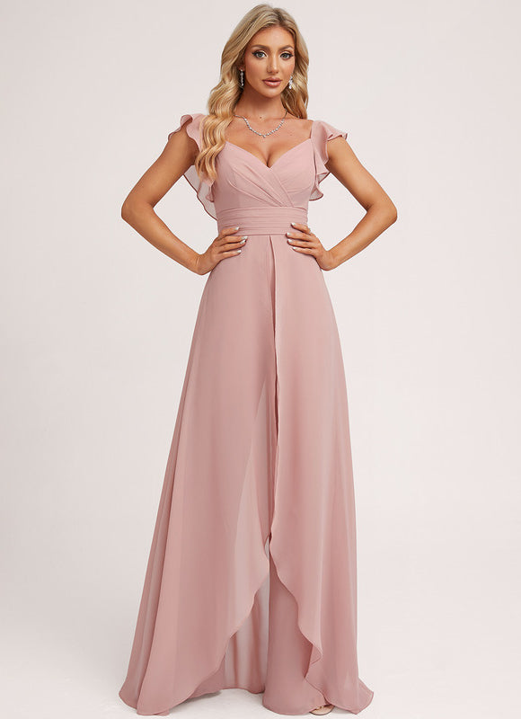 Robe Demoiselle D'Honneur Vaporeuse Rose - gallery 2