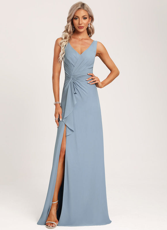 Robe Demoiselle D'Honneur À Volants Rose Pâle - gallery 6