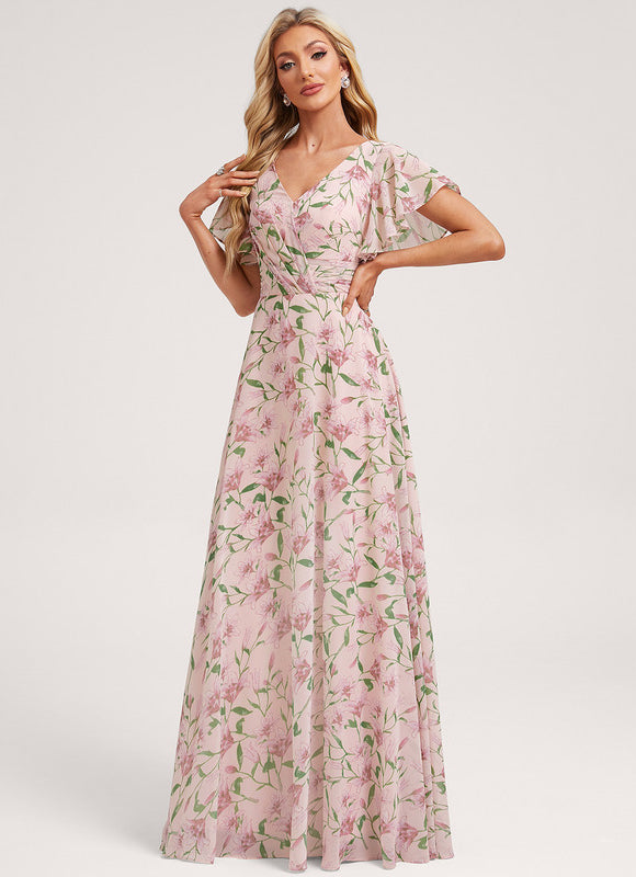 Robe Demoiselle D'Honneur À Volants Rose Pâle - gallery 1