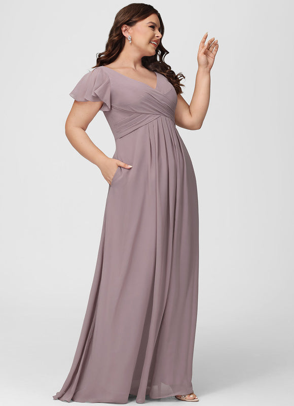 Robe Demoiselle D'Honneur À Volants Rose Pâle - gallery 8