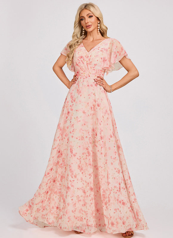 Robe Demoiselle D'Honneur À Volants Rose Pâle - gallery 1