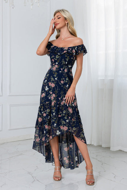 Robe Demoiselle D'Honneur Florale Asymétrique - gallery 6