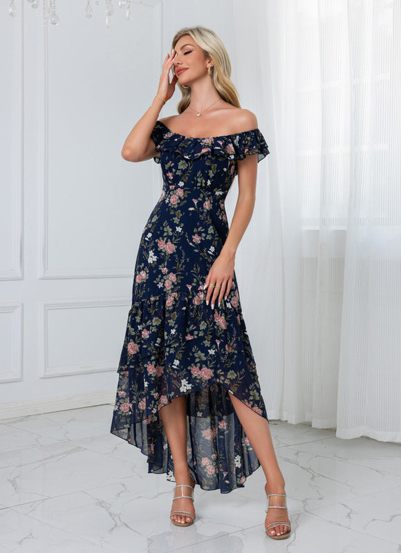 Robe Demoiselle D'Honneur Florale Asymétrique - gallery 6