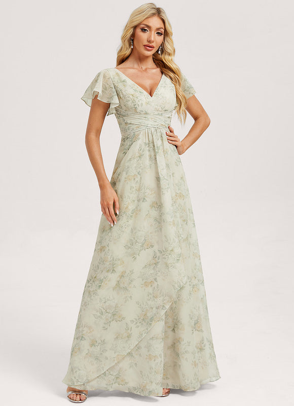 Robe Demoiselle D'Honneur À Volants Rose Pâle