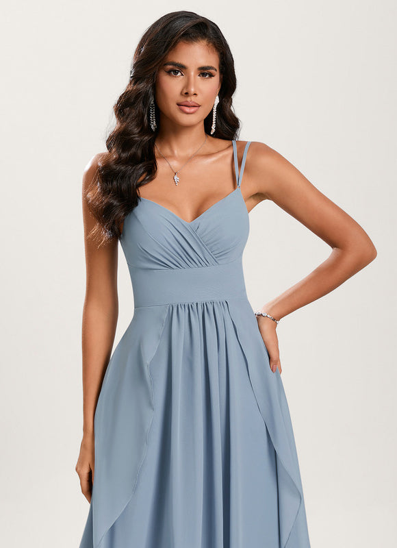 Robe Demoiselle D'Honneur À Volants Rose Pâle - gallery 5