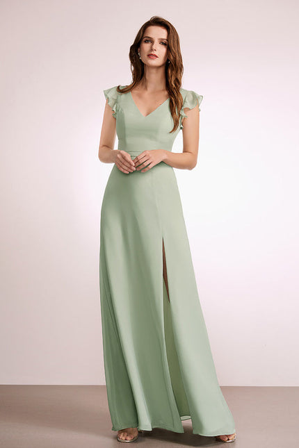 Robe Demoiselle D'Honneur Mousseline Beige - gallery 3