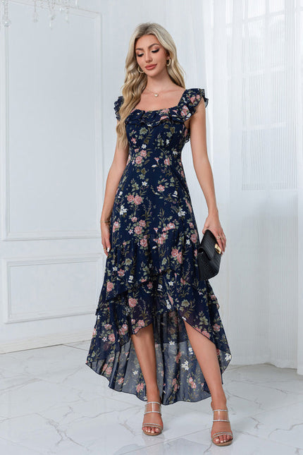 Robe Demoiselle D'Honneur Florale Asymétrique - gallery 5