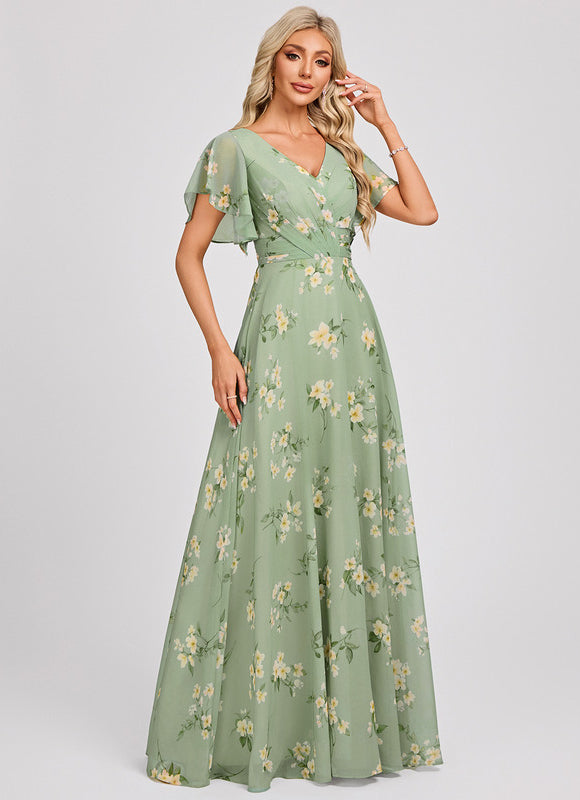 Robe Demoiselle D'Honneur À Volants Rose Pâle - gallery 3