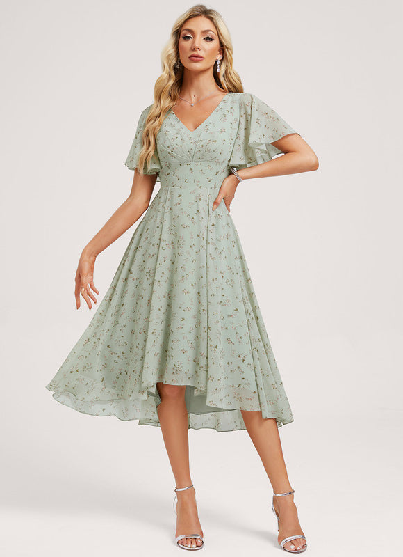 Robe Demoiselle D'Honneur Asymétrique Fluide