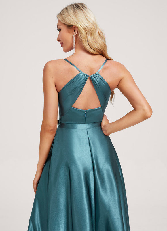 Robe Demoiselle D'Honneur Satin Émeraude Élégante - gallery 4