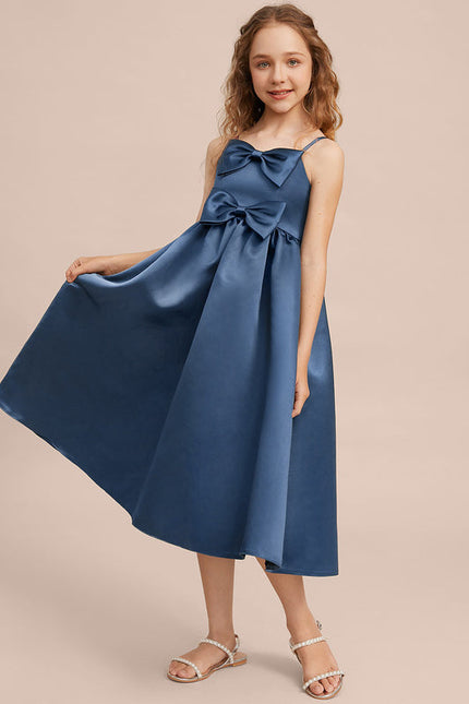 Robe Demoiselle D'Honneur Bleu Satin Élégant - gallery 3