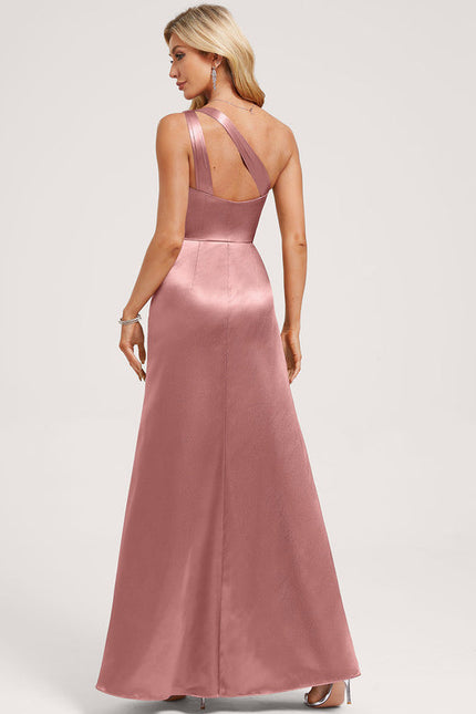 Robe Demoiselle D'Honneur Satinée Asymétrique Bleue - gallery 5