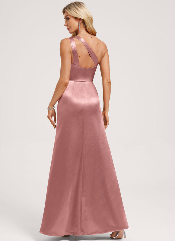 Robe Demoiselle D'Honneur Satinée Asymétrique Bleue - gallery 5