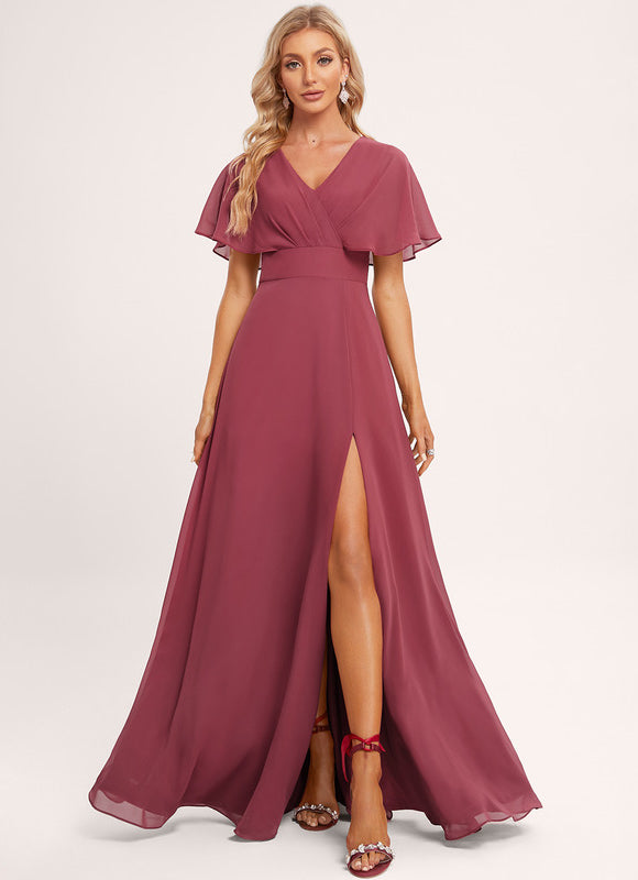 Robe Demoiselle D'Honneur À Volants Rose Pâle - gallery 3