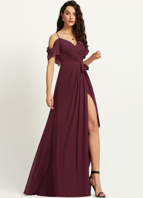 Robe Demoiselle D'Honneur À Volants Rose Pâle - gallery 1