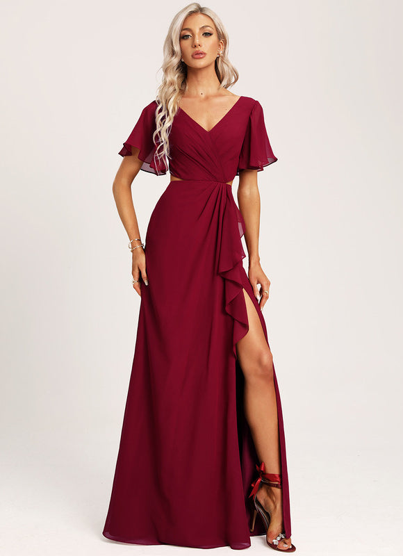 Robe Demoiselle D'Honneur À Volants Rose Pâle - gallery 6