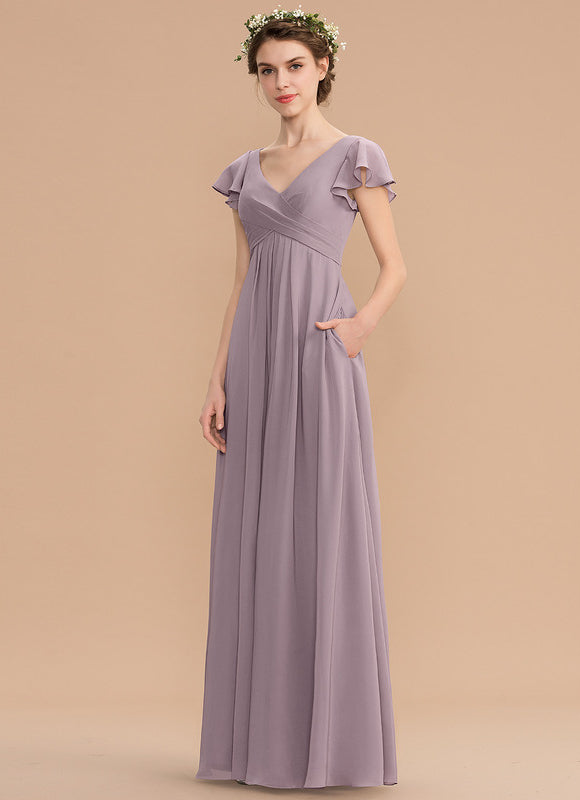 Robe Demoiselle D'Honneur À Volants Rose Pâle - gallery 3