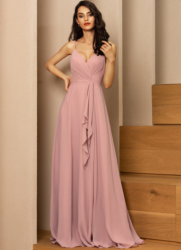 Robe Demoiselle D'Honneur À Volants Rose Pâle - gallery 2