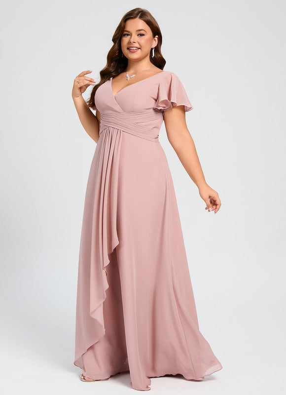 Robe Demoiselle D'Honneur À Volants Rose Pâle - gallery 9