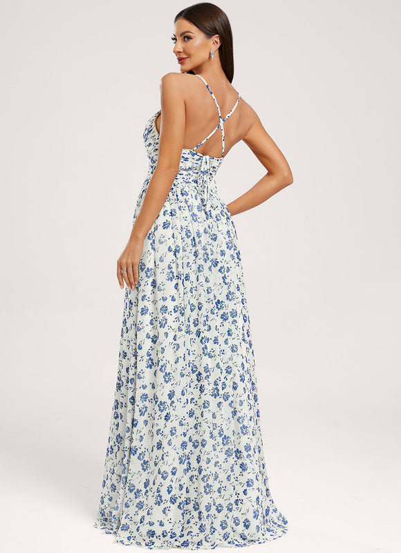 Robe Demoiselle D'Honneur Mousseline Beige - gallery 4