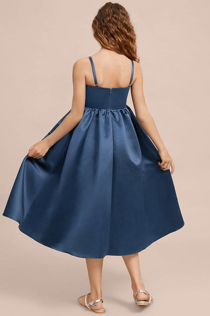 Robe Demoiselle D'Honneur Bleu Satin Élégant - gallery 7