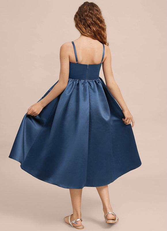 Robe Demoiselle D'Honneur Bleu Satin Élégant - gallery 7