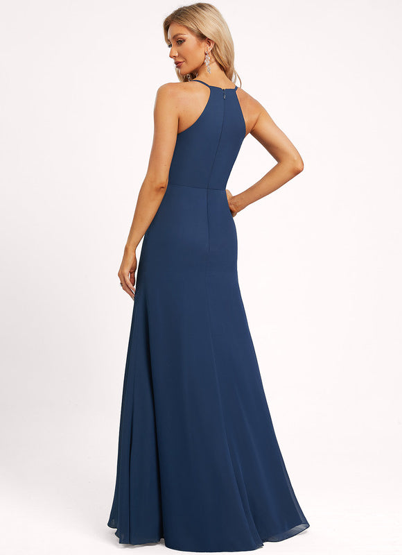 Robe Demoiselle D'Honneur Mousseline Beige - gallery 2