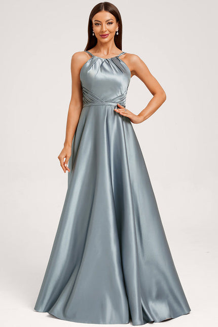 Robe Demoiselle D'Honneur Satin Bleu Acier - gallery 2