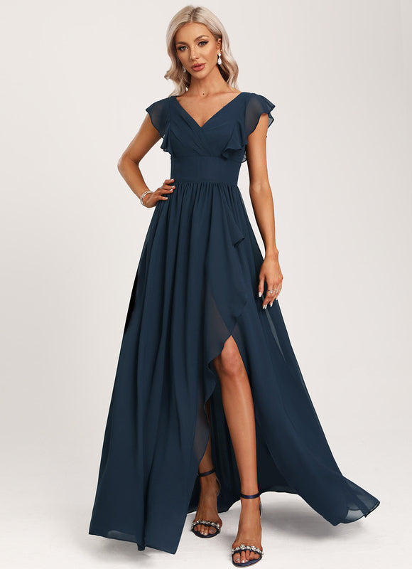 Robe Demoiselle D'Honneur À Volants Rose Pâle - gallery 1