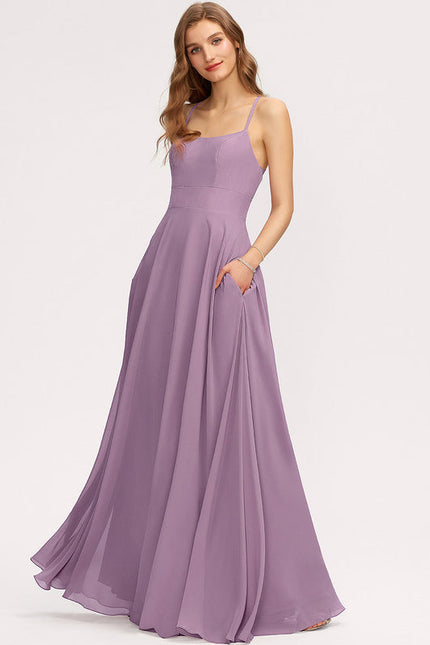 Robe Demoiselle D'Honneur Longue Beige Élégante