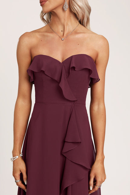 Robe Demoiselle D'Honneur Drapée Bordeaux - gallery 1