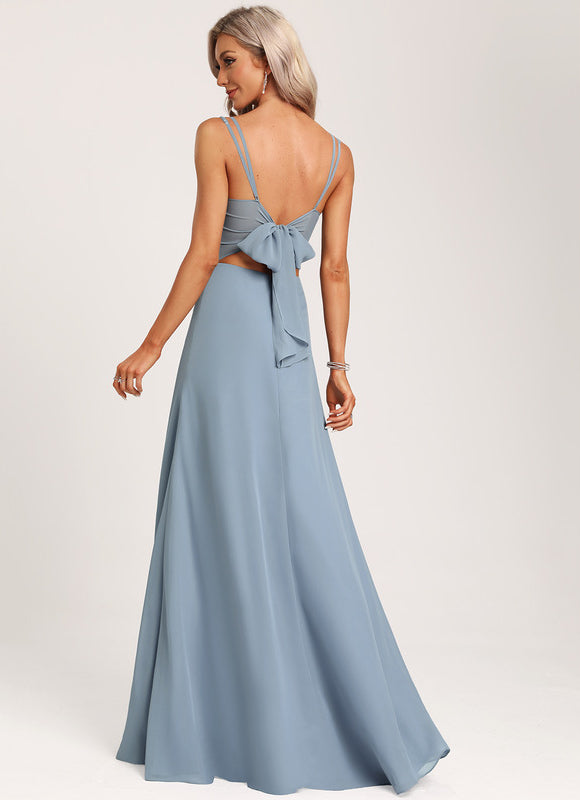 Robe Demoiselle D'Honneur À Volants Rose Pâle - gallery 5