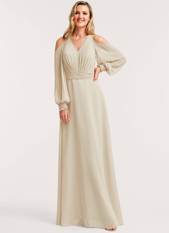 Robe Demoiselle D'Honneur Fluide Beige - gallery 2