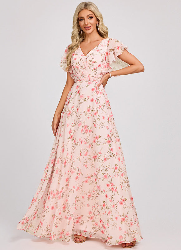 Robe Demoiselle D'Honneur À Volants Rose Pâle - gallery 3