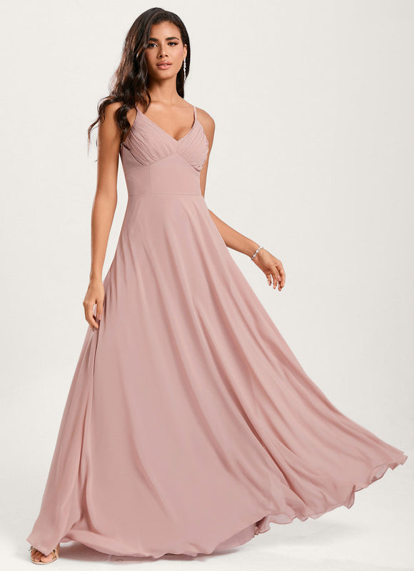 Robe Demoiselle D'Honneur À Volants Rose Pâle - gallery 3