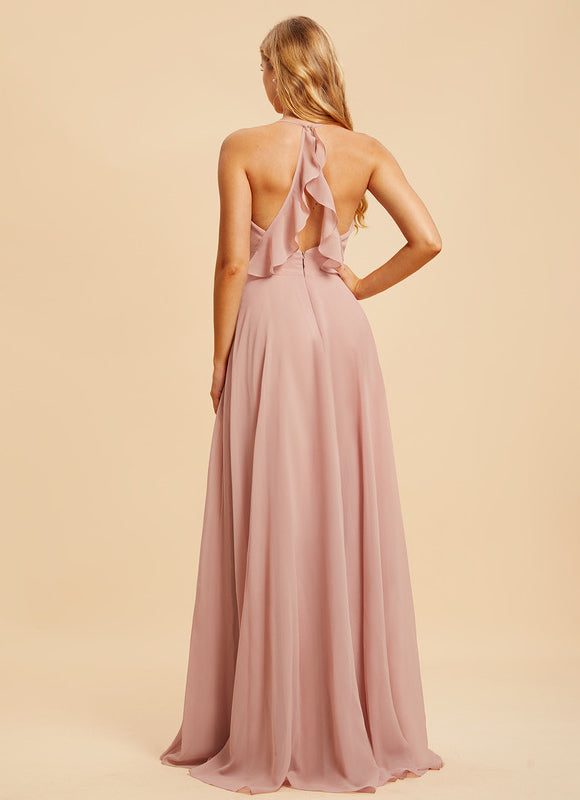 Robe Demoiselle D'Honneur À Volants Rose Pâle - gallery 1