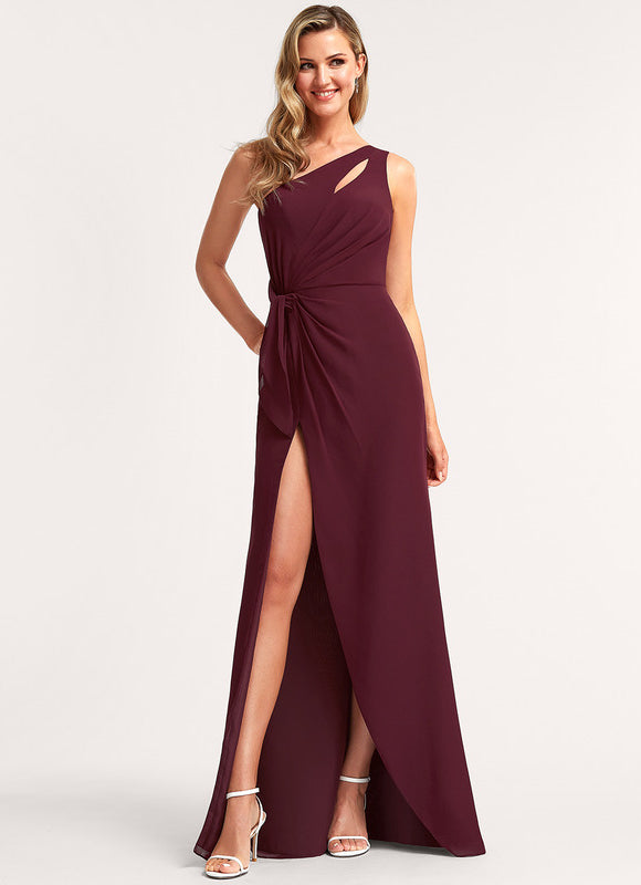 Robe Demoiselle D'Honneur Asymétrique Bordeaux - gallery 2