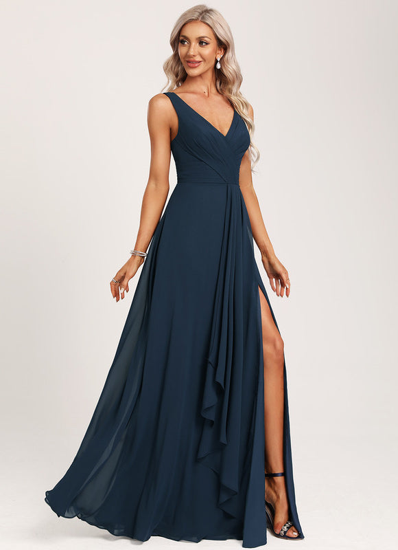 Robe Demoiselle D'Honneur À Volants Rose Pâle - gallery 2