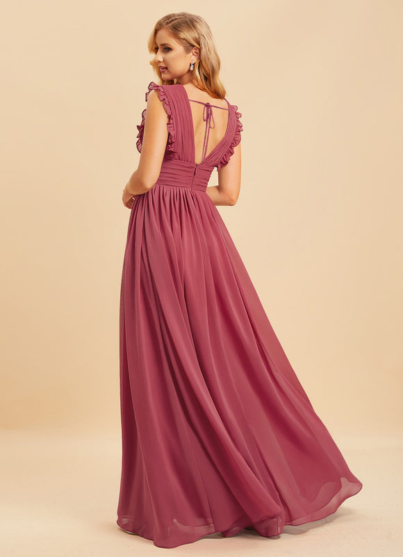 Robe Demoiselle D'Honneur À Volants Rose Pâle - gallery 6